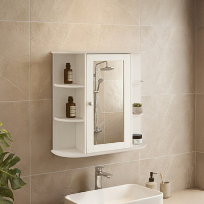 Orsina Contemporary Seven Shelf Mirrored Door Bathroom CabinetCompact Design Display CabinetFunctional Cabinet from B&Q