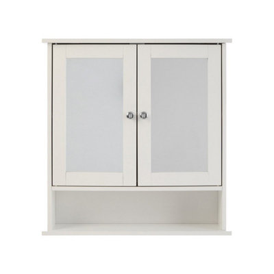 Buttercup Farm Bathroom Cabinet With Mirrored DoorsWood/glassL13 X W56 X H58 CmWhite from B&Q