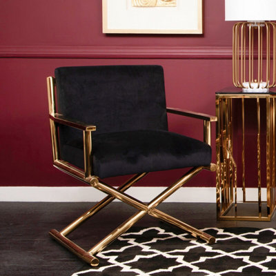 Orsina Gold Finish Black Velvet Chair,lounge Chair With Cross Style Base,ocassional Chair,velvet Upholster Armchair from B&Q