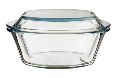 B&Q -  Large Round Glass Casserole DishDurable Borosilicate Glass Oven Dish With LidHeat-Resistant Bakeware