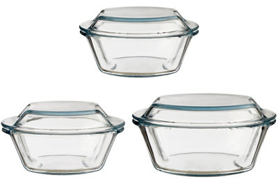 Premier Housewares Interiors By Premier Premium Set Of Three Casserole Dishes, Borosilicate Glass Casserole Dish For Baking, Versatile Baking Dish 3Kg