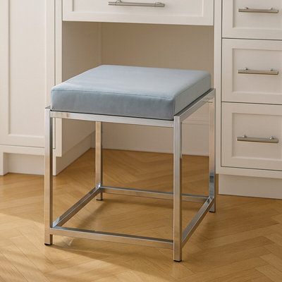 Orsina Allure Powder Blue Velvet And Silver Stool from B&Q