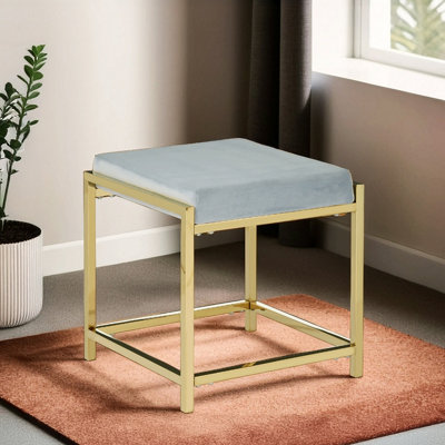 Orsina Allure Powder Blue Velvet And Gold Stool from B&Q