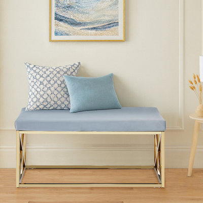 Orsina Luxe Powder Blue Velvet And Gold BenchStylish Garden Bench For OutdoorAccent Dining Bench For Diningroom from B&Q