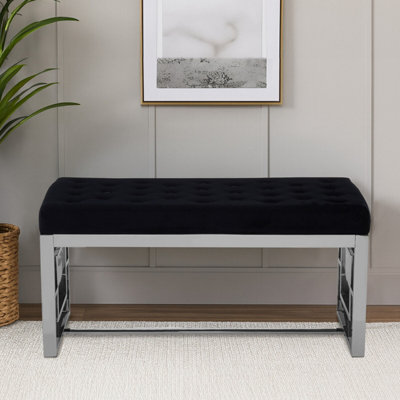 Orsina Black Velvet Tufted Bench With Silver Stainless Steel FrameContemporary Button Tufted Accent Bench from B&Q