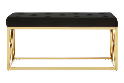 Orsina Allure Black Tufted Seat And Gold Finish Bench from B&Q
