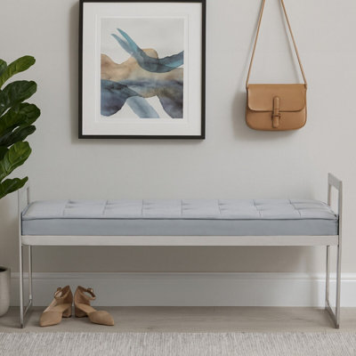 Orsina Stylish Powder Blue And Silver Finish BenchLuxe Bench For OutdoorAccent Dining Bench For Diningroom from B&Q