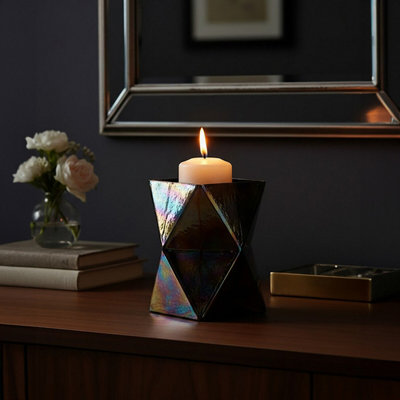 Orsina Rambia Large Oil Slick Glass Candle Holder from B&Q