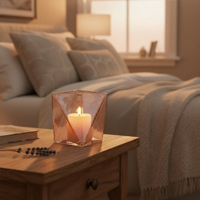 Orsina Rambia Large Pink Glass Candle Holder from B&Q