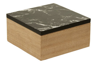 Orsina  Black Marble Effect Trinket Box,wooden Trinket Box With Natural Base,square Shaped Jewelry Box With Lid from B&Q