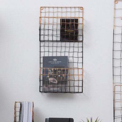 Orsina 2 Tier Wall Mount Magazine Rack,iron Wireframe Newspaper Holder,black And Rose Gold Finish Magazine Holder from B&Q