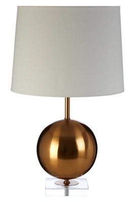 Orsina Gold Sphere Table LampLuxe Gold Iron With Crystal Glass BaseWhite Linen Shade Orb Lamp For Living Room from B&Q