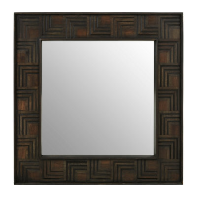 Orsina Boho Square Wall MirrorWeathered Dark Mango Wood Frame With Carved DetailDecorative Sustainable Mirror from B&Q
