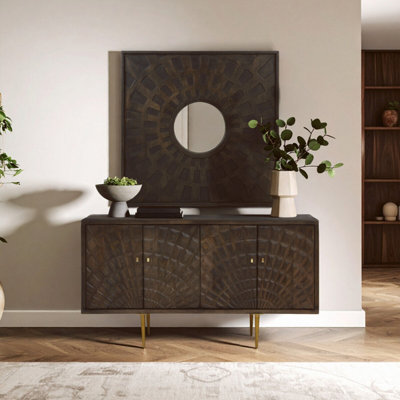 Orsina Boho Carved Mango Wood Wall MirrorEco-Friendly Square Mirror With Weathered FinishWooden Mirror from B&Q