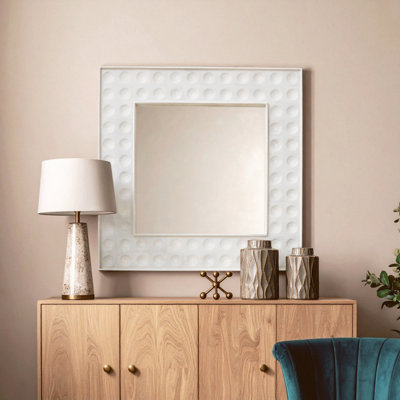 Orsina White Square Wall MirrorWeathered Mango Wood Frame With Dimpled TextureSustainable Accent Mirror from B&Q