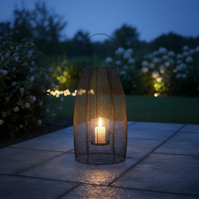 Orsina Large Black LanternIron Wireframe Black Candle HolderIndoor & Outdoor Glass Shade Candle Holder from B&Q