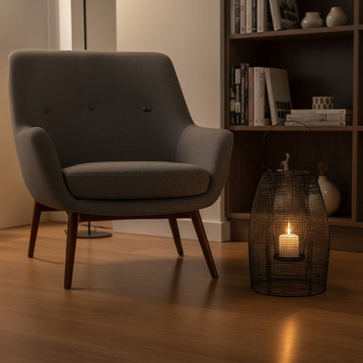 Orsina Small Black LanternIron Wireframe Black Candle HolderIndoor & Outdoor Glass Shade Candle Holder from B&Q