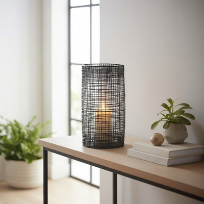 Orsina Cylindrical Black LanternElegant Iron Wireframe Black Candle HolderIndoor Outdoor Decor With Glass Shade from B&Q