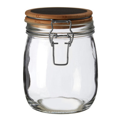 Orsina Stylish Glass Storage Jar With Wooden Lid 750 MlDurable Glass Jar With LidSleek Airtight Storage Jar from B&Q