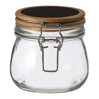 Orsina Durable Glass Storage Jar With Wooden Lid 500 MlStylish Glass Jar With LidSleek Airtight Storage Jar from B&Q