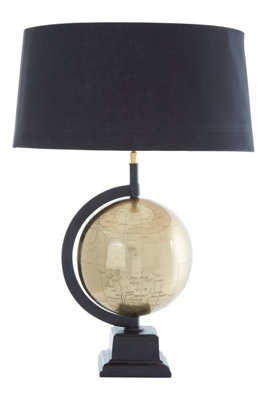Orsina Matte Antique Brass Globe Table LampArched Frame Rotating Globe With Tapered Black Shade from B&Q