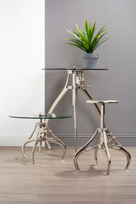 Orsina Unisex Silver Crank Mechanism Adjustable Table- Nickel Finish Round Table With Tripod Legs-Round Table-Decorative Table In - Image 5
