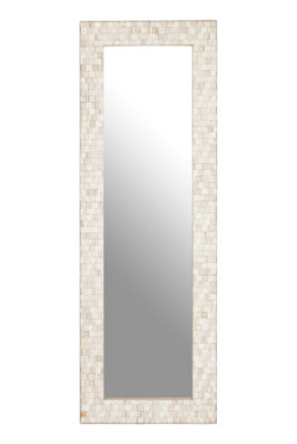 Orsina Boho Rectangular Wall MirrorWhitewash Teak Wood Mosaic FrameSubtle Accent Mirror For Living Room from B&Q
