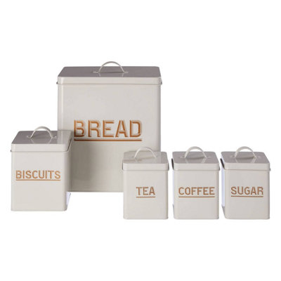 Orsina 5 Piece Grey Kitchen Storage SetIncludes TeaCoffeeSugarBread & Biscuit CanistersDurable Metal from B&Q