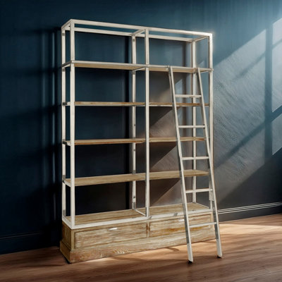 Orsina Display Unit With Moveable Ladder,shelf Unit With Storage Drawers,wall Shelving Unit,pine Wood Bookcase from B&Q