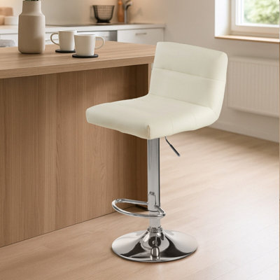 B&Q -  Sleek White Seat Bar Stool With Chrome BaseComfortable Bar ChairAdjustable Height Modern Bar Stool
