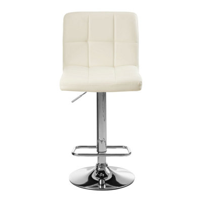 B&Q -  Sleek White Quilted Chrome Base Bar StoolComfortable Bar ChairAdjustable Height Modern Bar Stool
