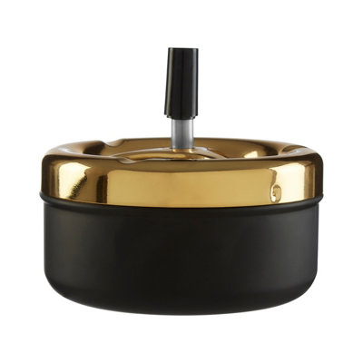 Orsina Medium Gold And Matte Black Spinning AshtrayStylish Push-Spin Ashtray With Lid For Odour Reduction, from B&Q