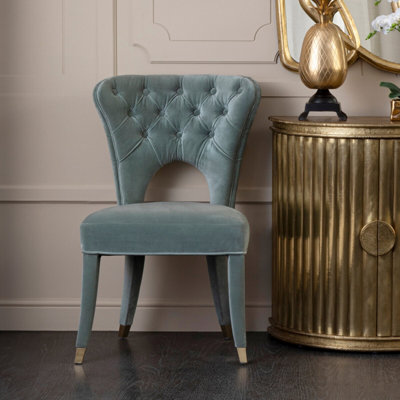 Orsina Blue Velvet Feature Chair,button Tufted Armchair With Gold-Tipped Legs,mahogany Lounge Chair,accent Chair from B&Q