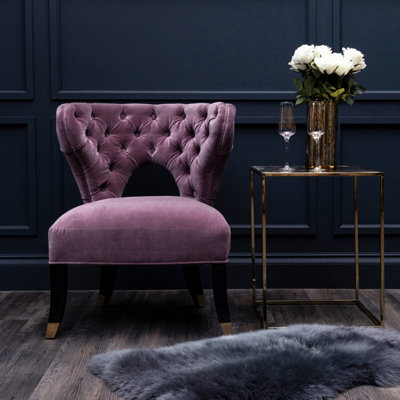 Orsina Lilac Feature Chair,plush Seat With Black Wooden Legs,button Tufted Accent Armchair,ocassional Chair from B&Q