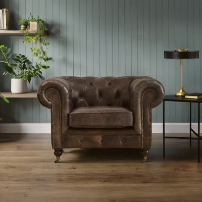 Orsina Dark Grey Chair,leather Upholstered Ocassional Chair,plush Patio Chair,armchair With Button Tufted Backrest from B&Q