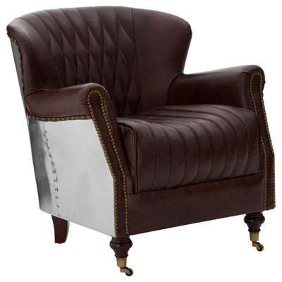 Orsina Elegant Coffee Leather Armchair,modern  Accent Chair With Scrolled Arms,tufted Backrest Chair,lounge Chair from B&Q