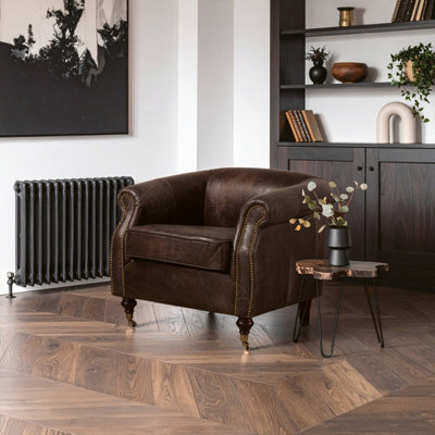 Orsina Grey Leather Winged Armchair,wingback Ocassional Chair,accent Chair,upholstered Chair With Stud Detail from B&Q