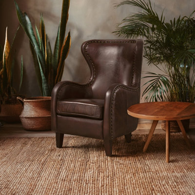 Orsina Dark Coffee Leather Armchair,accent ChairLeather Upholstered Lounge Chair,wingback Ocassional Chair from B&Q