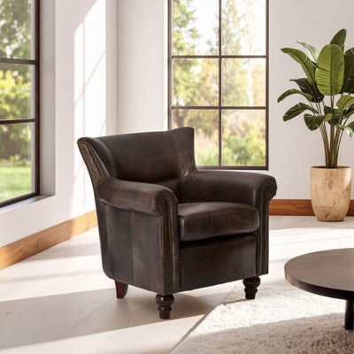 Orsina Cozy Dark Grey Scroll Armchair,heritage Design Chair With Copper Studded Detail,walnut Wooden Lounge Seat from B&Q