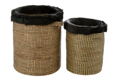 Orsina Bora Set Of 2 Seagrass Baskets With Faux Fur Trim from B&Q