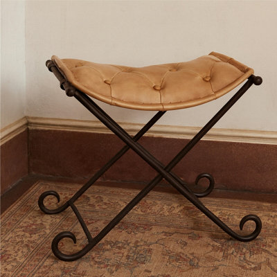 Orsina Light Brown Leather And Iron Stool from B&Q