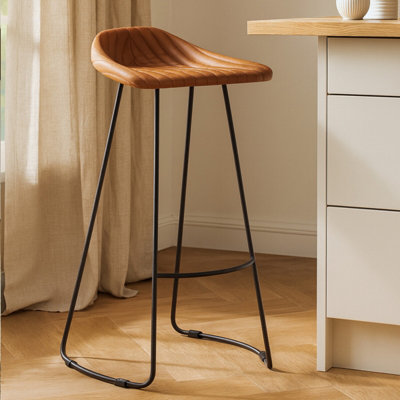 Orsina Light Brown Leather And Iron Stool from B&Q