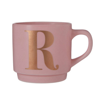 B&Q -  Pastel Pink Mug With Personalized R Letter Detail,distinctive Decorative Mug,gold R Etching Home Décor Piece