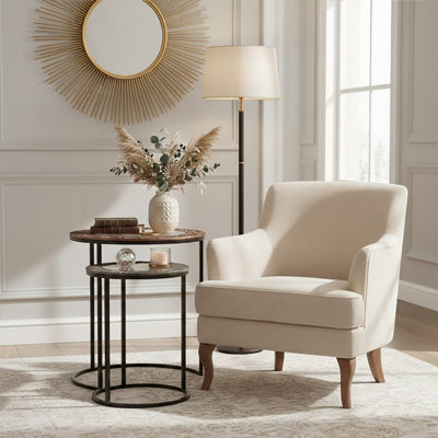 B&Q -  Set Of 2 Round Nesting Tables,handcrafted Circular Tables,functional Glass Top End Tables,decorative Tables