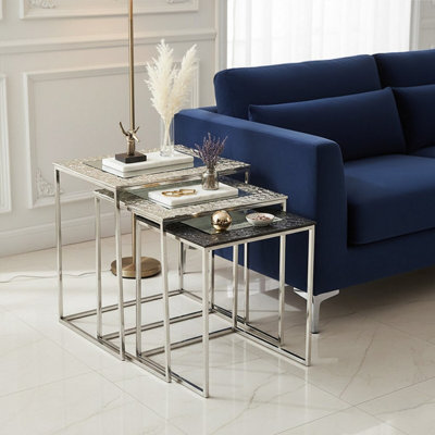 Orsina Luxe Set Of 3 Rectangular Nesting Tables,nickel & Gunmetal Finish Decorative Tables,antique Bedside Tables from B&Q