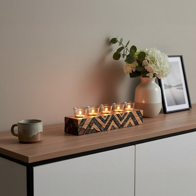 Orsina Bantu Tribal Wooden Tealight Holder from B&Q