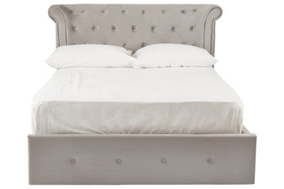 B&Q -  Elegant Steel Velvet Double BedMinimalist Double Bed For BedroomVelvet Upholstered Stud Detail Bed