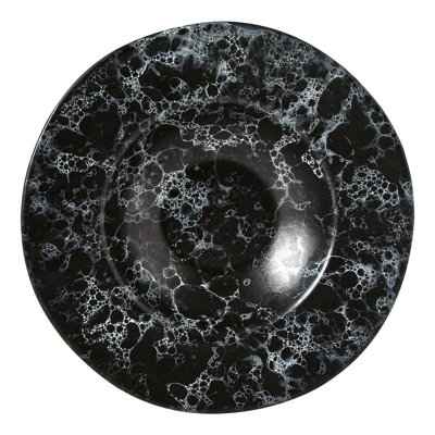 Orsina Elegant Faux Marble Black Pasta BowlDurable Marble Pasta Bowl For KitchenGrooved Design Pasta Bowl from B&Q