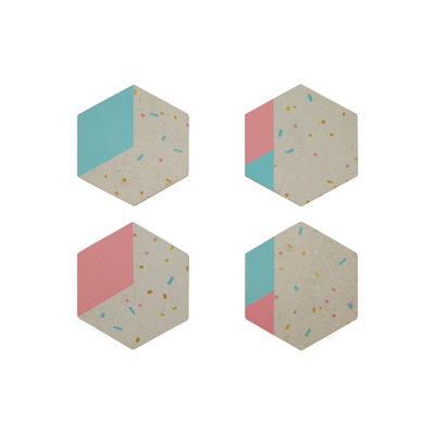 Orsina Set Of 4 Hexagonal Cork Coasters,terrazzo Pattern Coasters With Pastel Shades,stylish Gold Foiled Cork from B&Q