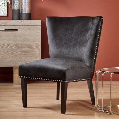 Orsina Interiors By Premiers Black Velvet Dining ChairDining Room Accent ChairVelvet Upholstered Wing Chair With Wooden Legs from B&Q